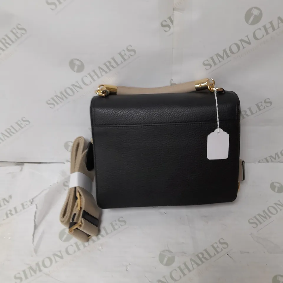 RADLEY LONDON LEATHER HANDBAG IN BLACK W2ITH BEIGE HANDLE AND CROSSBODY STRAP AND GOLD DETAILS
