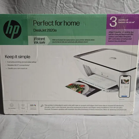 HP DESKJET 2820E PRINTER - BOXED, BOX AND PRINTER SHOWN