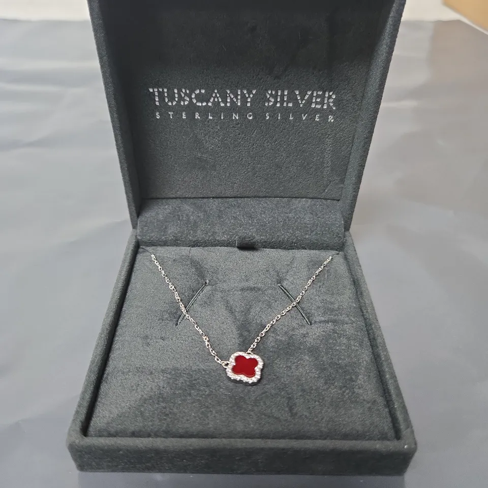 TUSCANY SILVER STERLING SILVER NECKLACE WITH RED CLOVER PENDANT