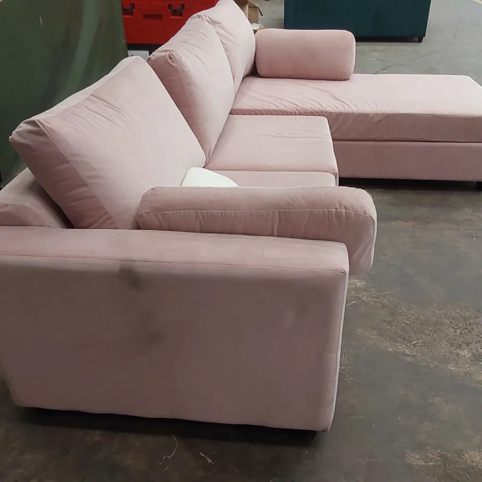 QUALITY DESIGNER PETAL PINK FABRIC CORNER CHAISE SOFA BED