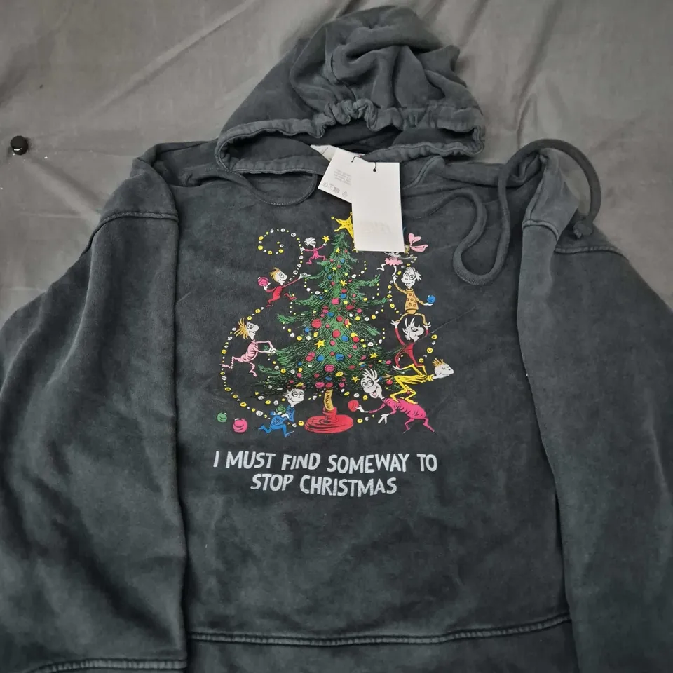Zara Grinch Christmas Hoodie – Charcoal, Size M