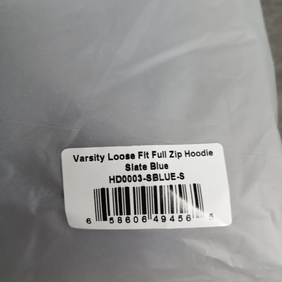 BAGGED ADANOLA VARSITY LOOSE FIT FULL ZIP HOODIE – SLATE BLUE – UK S (S)