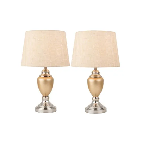 BOXED ZELLNER 44CM PAIR (2X) CHAMPAGNE GOLD SILVER EFFECT TABLE LAMPS (1 BOX)