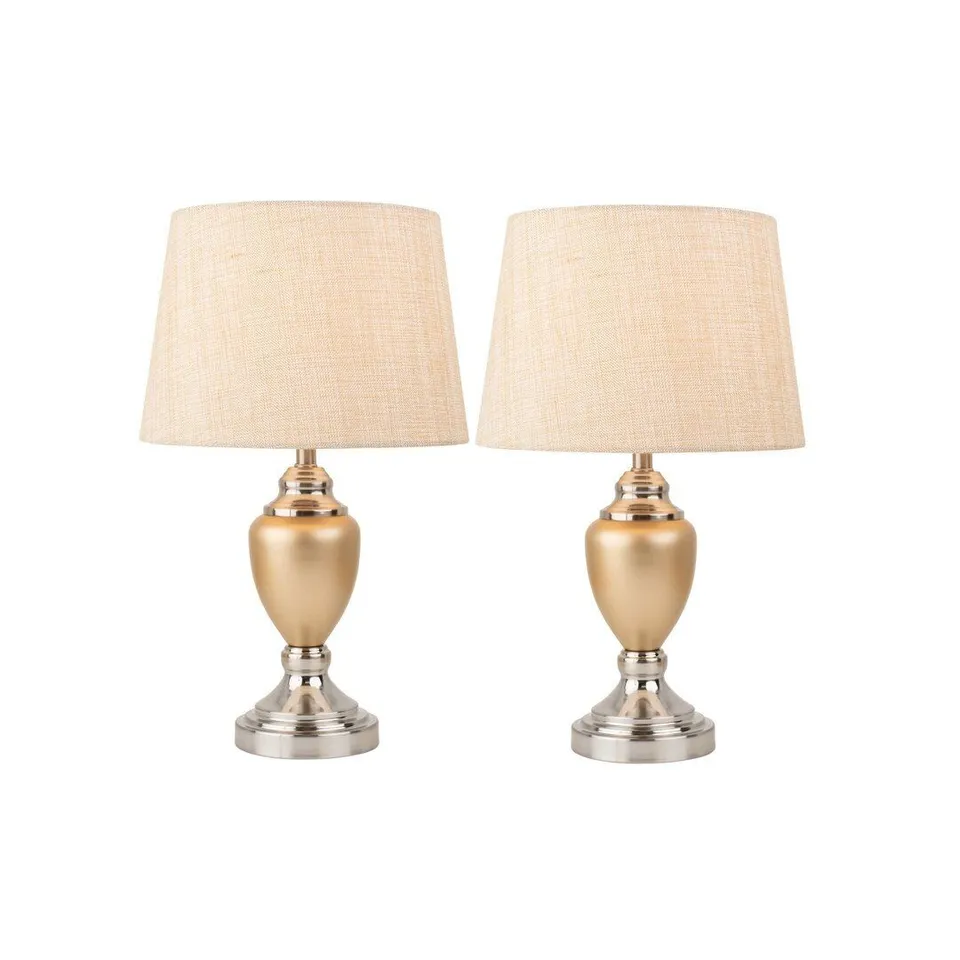 BOXED ZELLNER 44CM PAIR (2X) CHAMPAGNE GOLD SILVER EFFECT TABLE LAMPS (1 BOX)