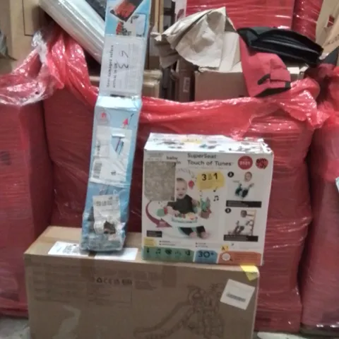 PALLET OF ASSORTED HOUSEHOLD GOODS AND PRODUCTS TO INCLUDE;KIDS SLIDE,EXTENDABLE WATER BRUSH,SUPERSEAT TOUCH OF TUNES