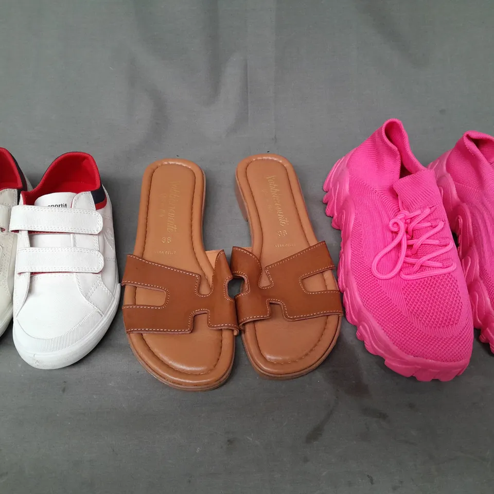 BOX OF APPROXIMATELY 15 ASSORTED PAIRS OF SHOES AND FOOTWEAR ITEMS IN VARIOUS COLOURS, STYLES, AND SIZES - COLLECTION ONLY