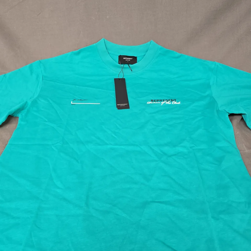 REPRESENT TEAL T‑SHIRT – PATRON OF THE CLUB PRINT- SIZE M