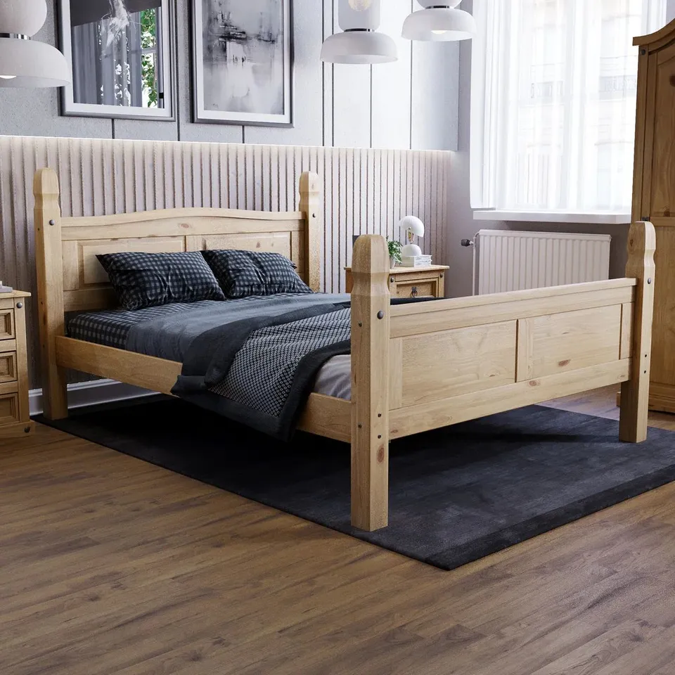 BOXED DODSON HIGH FOOT END KING BED FRAME - PINE (2 BOXES)
