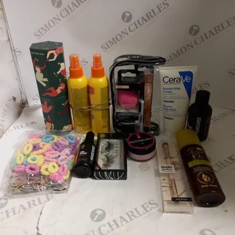 BOX OF ASSORTED COSMETIC ITEMS TO INCLUDE CERAVE, MANSCAPED AND FALSE EYELASHES