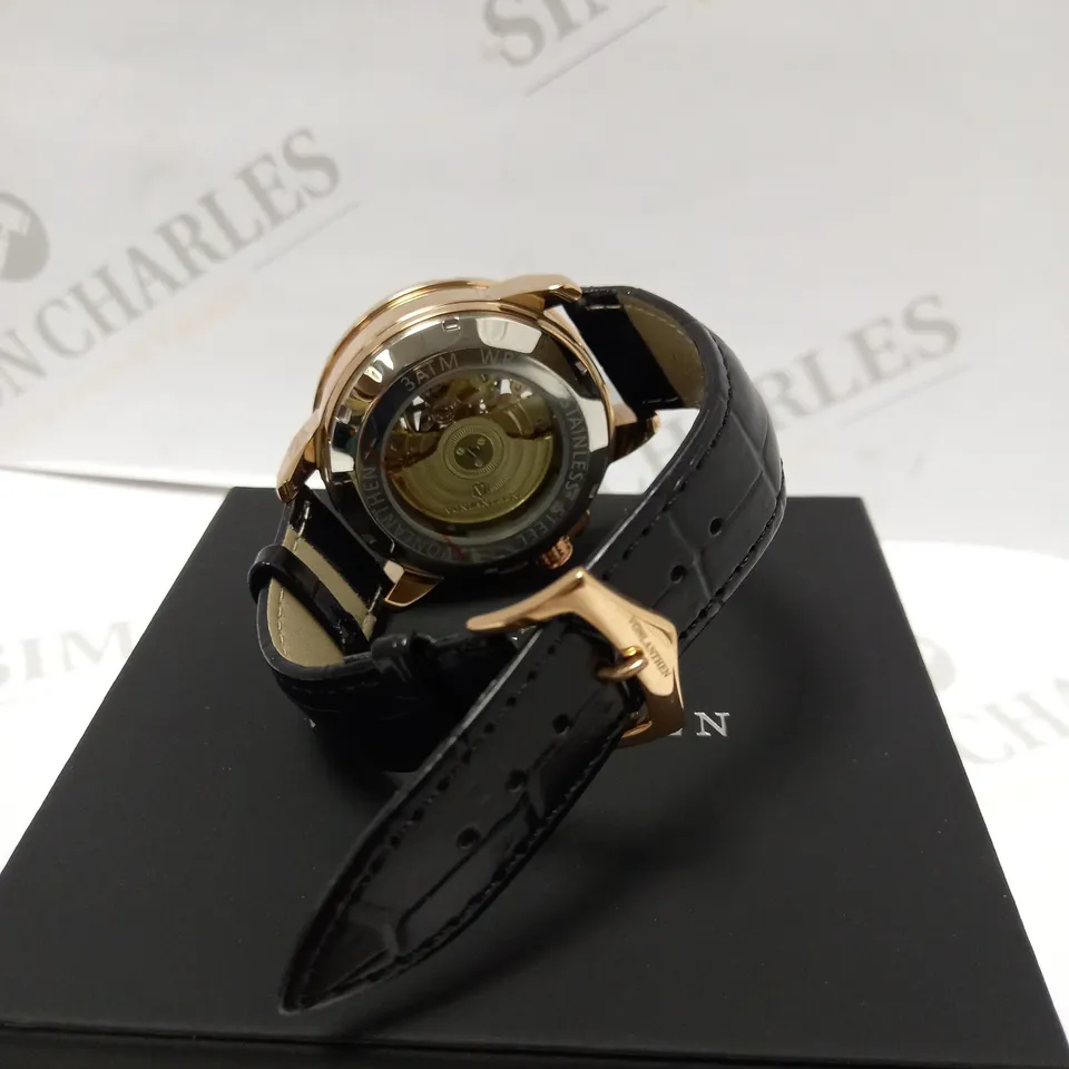 VONLANTHEN PART SKELETON CHRONOGRAPH BLACK LEATHER STRAP WRISTWATCH