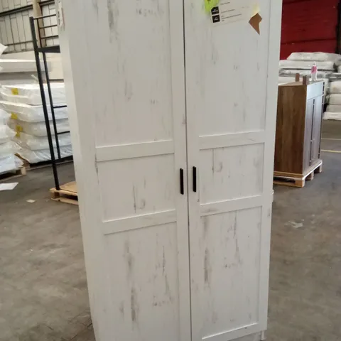 WHITE FREESTANDING WARDROBE WITH DISTRESSED FINISH – DOUBLE DOOR