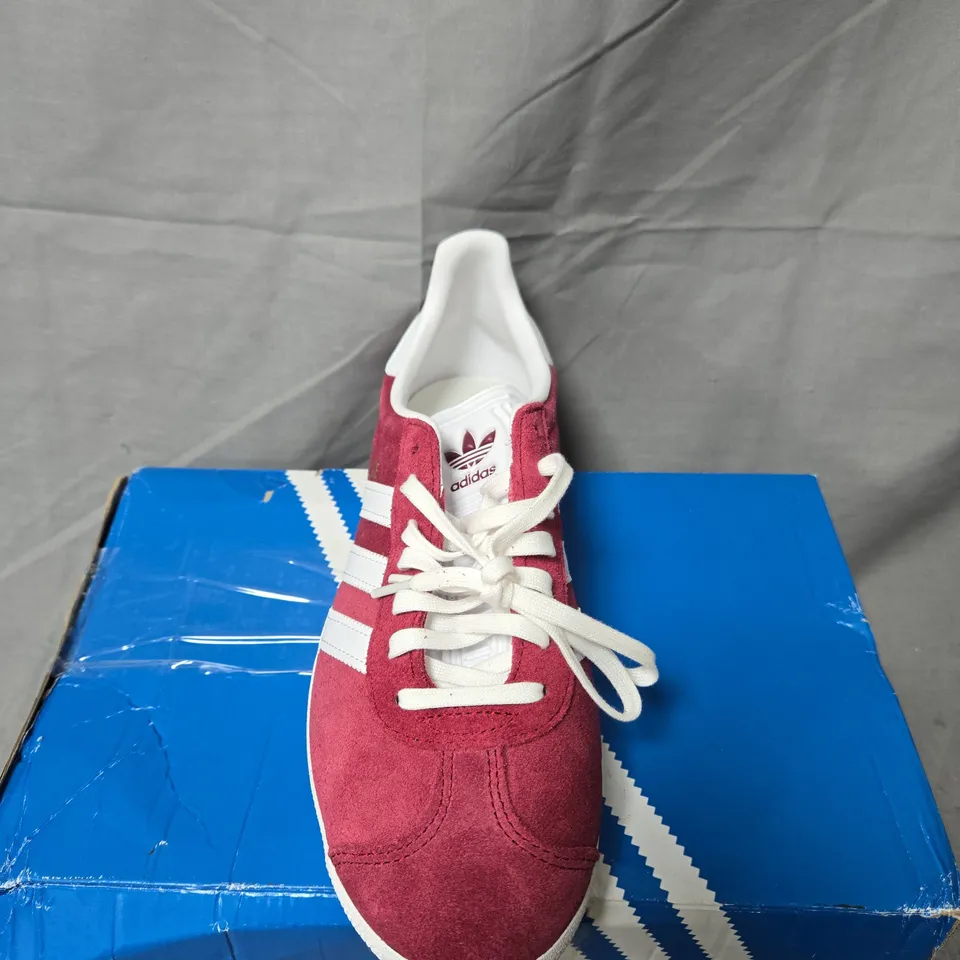 BOXED PAIR OF ADIDAS GAZELLE SNEAKERS - RED SUEDE - UK SIZE 7