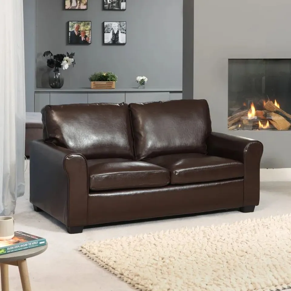 BOXED ALEASIA VEGAN LEATHER SOFA -BLACK-