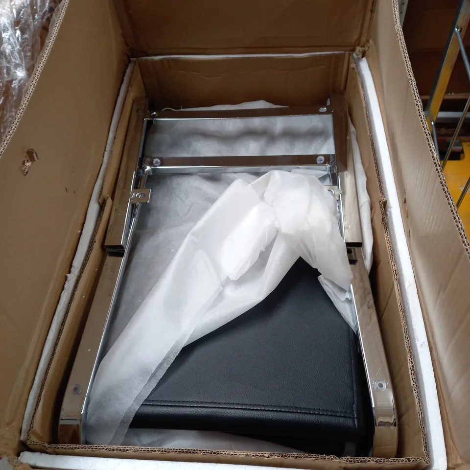 BOXED PAIR OF JET BLACK FAUX LEATHER CHAIRS (1 BOX)
