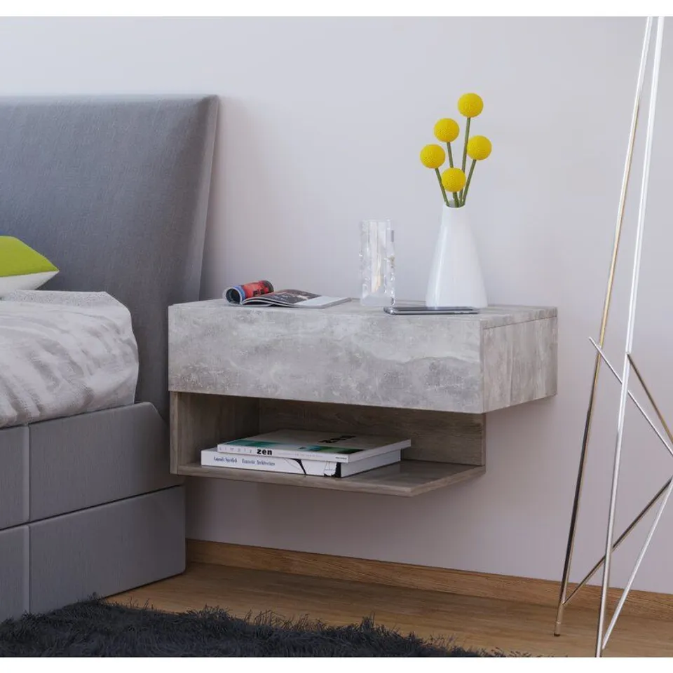 BOXED JOSHUA 1 DRAWER BEDSIDE TABLE - GREY/BEIGE