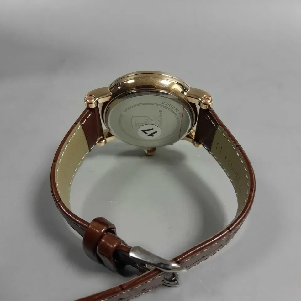 MENS LOUIS LACOMBE CHRONOGRAPH WATCH – MULTI FUNCTION DIAL WITH DATE – ROMAN NUMERAL DIAL – LEATHER STRAP