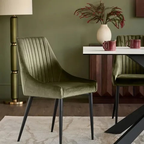 BOXED DANETTI BLAKELY OLIVE GREEN VELVET DINING CHAIR - SET OF 2