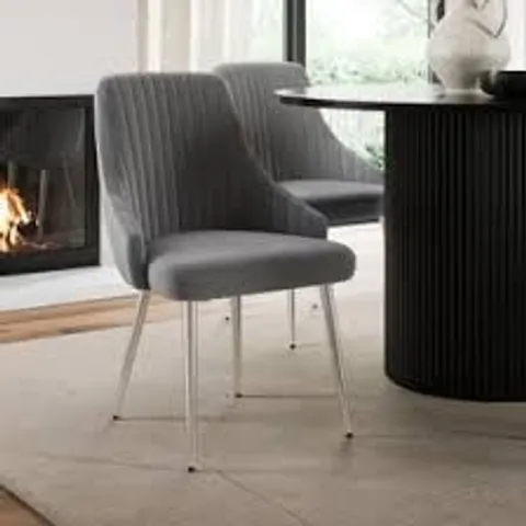 BOXED SHEA SET OF 2 DINING CHAIRS - GREY VELVET, SILVER LEGS (1 BOX)