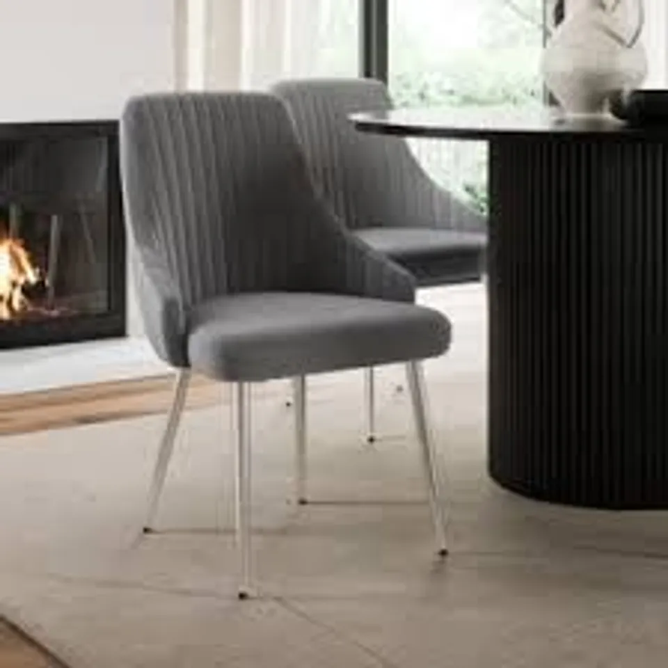 BOXED SHEA SET OF 2 DINING CHAIRS - GREY VELVET, SILVER LEGS (1 BOX)