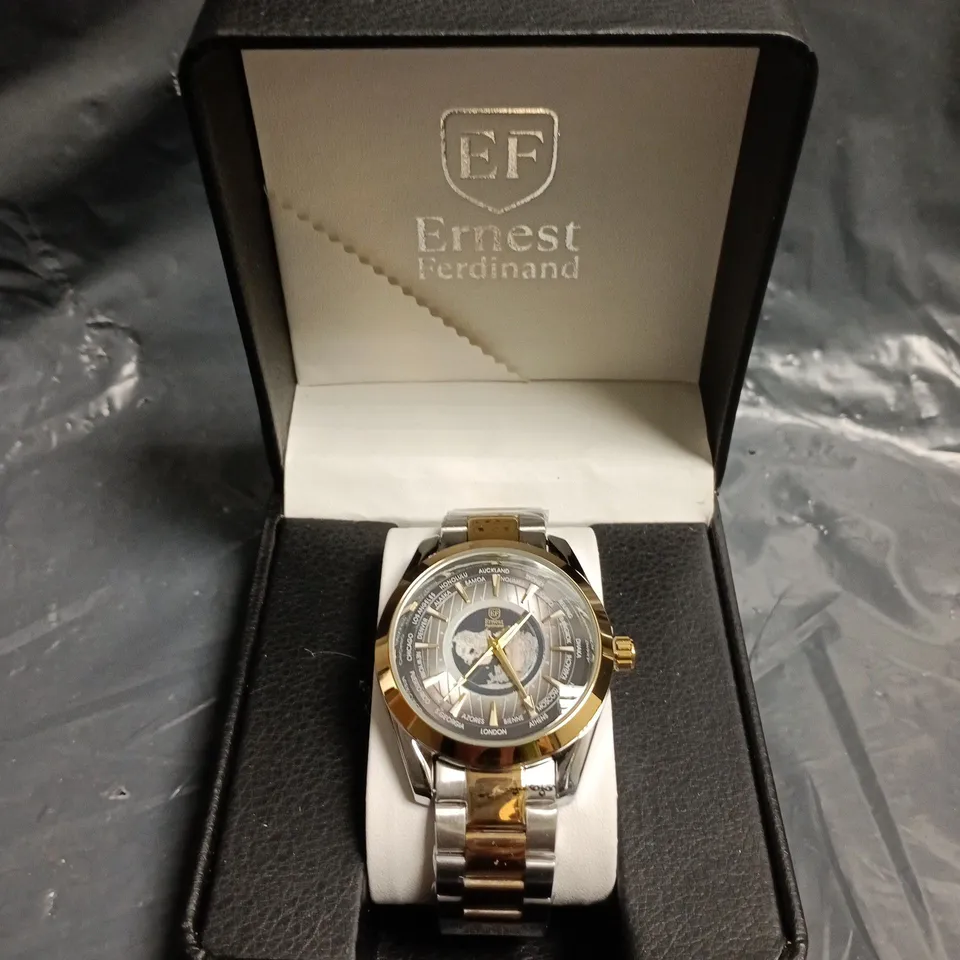 MENS ERNEST FERDINAND WATCH – GLOBAL DIAL – STAINLESS STEEL STRAP