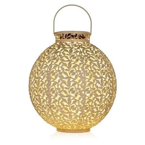 GARDEN STORIES OUTDOOR SOLAR LEAF PATTERN ROUND LANTERN