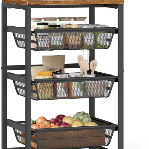 BOXED VASAGLE 4-TIER STORAGE TROLLEY WITH PULL-OUT BASKETS