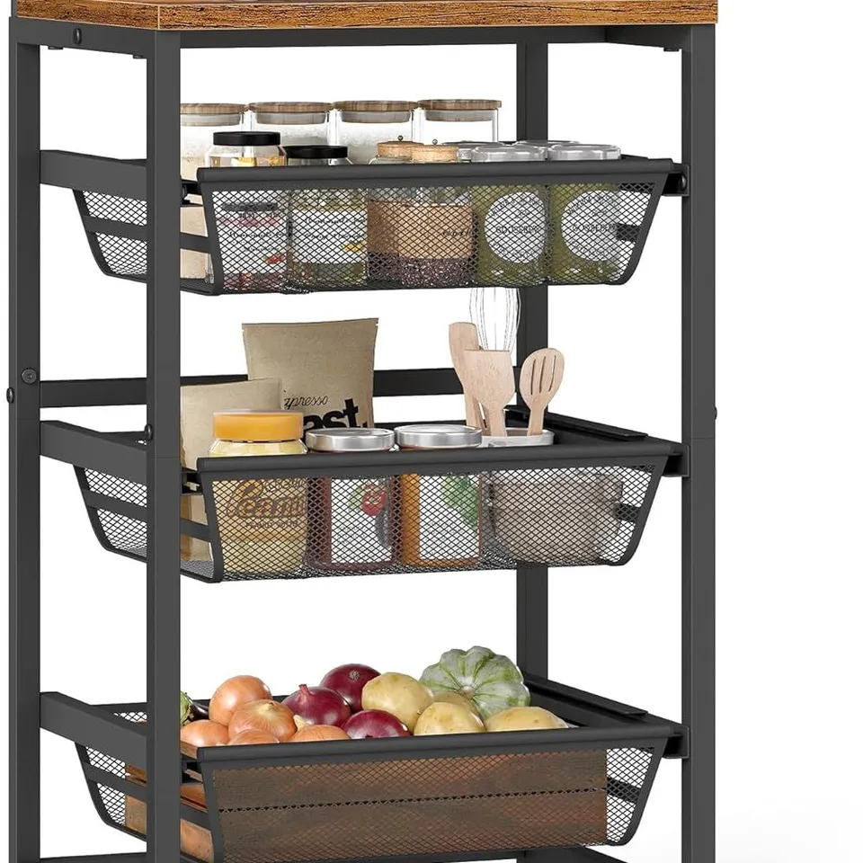 BOXED VASAGLE 4-TIER STORAGE TROLLEY WITH PULL-OUT BASKETS