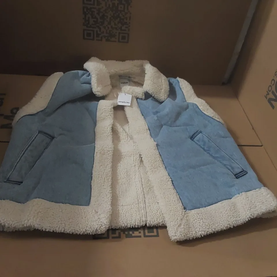 BOX CONTAINING APPROXIMATELY 6x BRAND NEW SIMPLY BE LIGHT WASH DENIM GILET - SIZE 18
