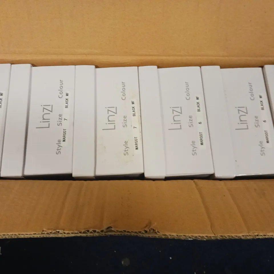 LOT OF 12 BOXED PAIRS OF LINZI MARGOT BLACK SHOES - VARIOUS SIZES