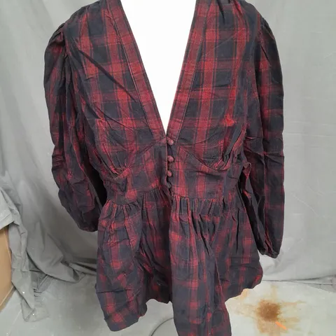 NOBODY'S CHILD PETITE STARLIGHT LONG SLEEVE MINI DRESS IN RED CHECK SIZE 18