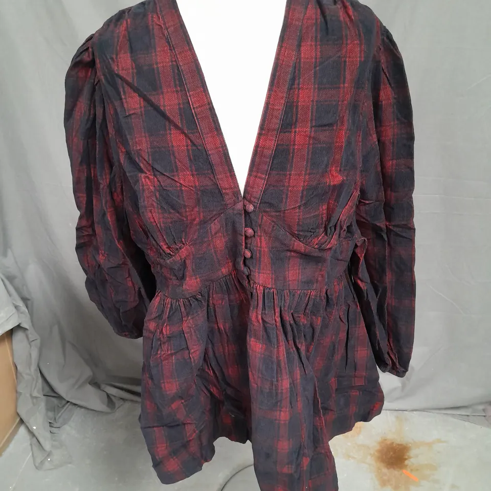 NOBODY'S CHILD PETITE STARLIGHT LONG SLEEVE MINI DRESS IN RED CHECK SIZE 18