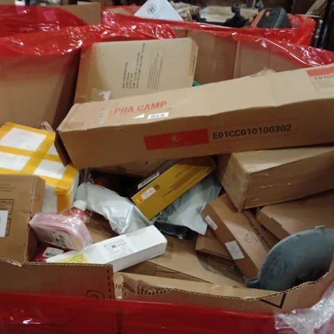 PALLET OF ASSORTED HOUSEHOLD GOODS AND PRODUCTS TO INCLUDE;ROUND TRAY SIDE TABLE, FOOTBALL NET,NECK CUSHION