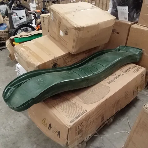 PALLET OF ASSORTED INCOMPLETE HOME AND OUTDOOR GOODS TO INCLUDE; TRAMPOLINE, PLUM OUTDOOR PLAY PARTS, NINJA APPLIANCE ACCESSORIES ETC