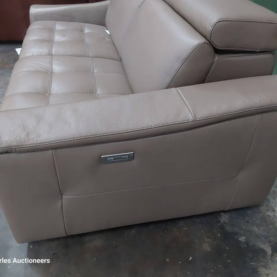 QUALITY ITALIAN DESIGNER STAR THREE SEATER SOFA RIGHT HAND FACING POWER RECLINER MUSHROOM LEATHER