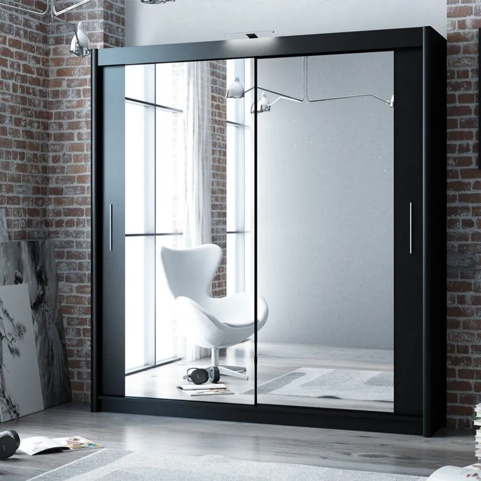 BOXED HERRALD 2 DOOR BLACK SLIDING WARDROBE (2 BOXES)