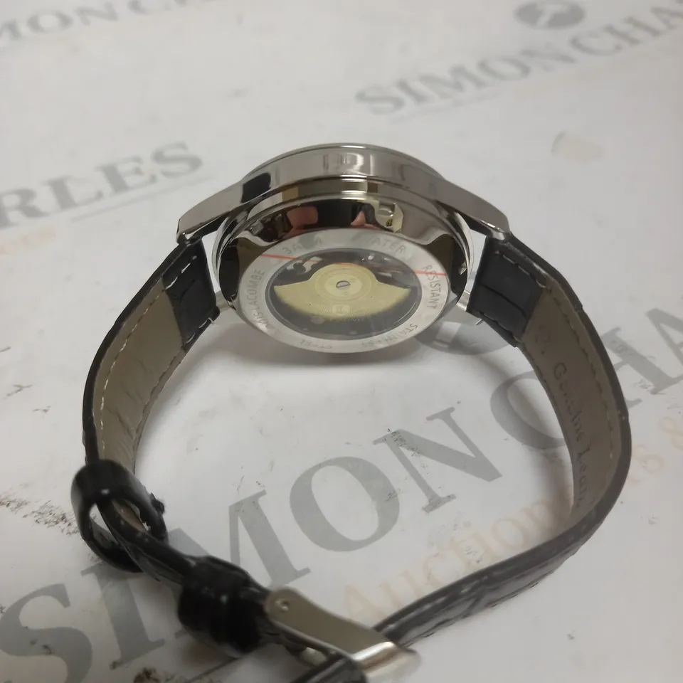 MENS LOUIS LACOMBE AUTOMATIC WATCH – SKELETON DIAL – GLASS EXHIBITION BACK CASE – LEATHER STRAP 