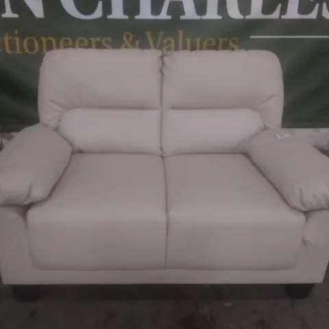 DESIGNER KENTON SMALL IVORY FAUX LEATHER TWO SEATER SOFA 