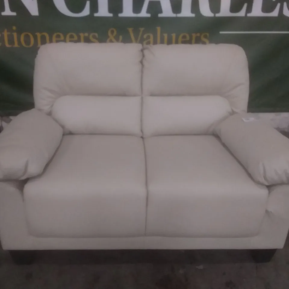 DESIGNER KENTON SMALL IVORY FAUX LEATHER TWO SEATER SOFA