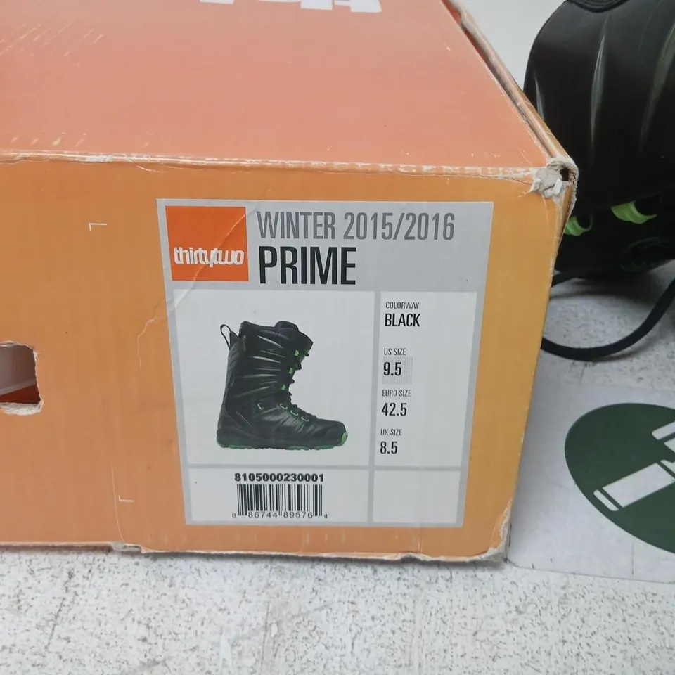 THIRTYTWO PRIME SNOWBOARD BOOTS – BLACK/GREEN, UK 8.5 (US 9.5, EU 42.5)