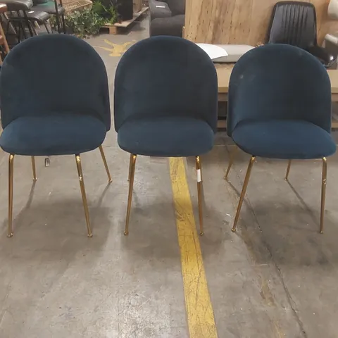 SET OF 3x DESIGNER VELVET DINING CHAIRS