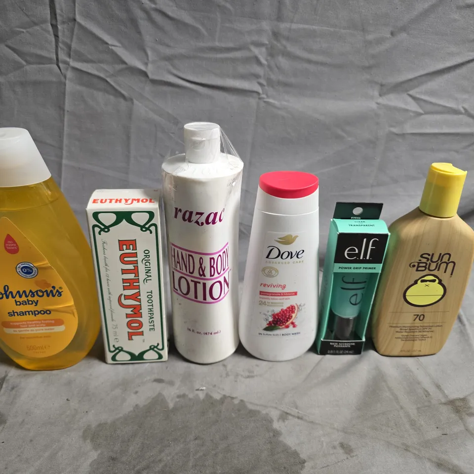 APPROXIMATELY 15 ASSORTED HEALTH & BEAUTY PRODUCTS TO INCLUDE BABY SHAMPOO, TOOTHPASTE AND ELF 