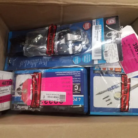 BOX CONTAINING ASSORTED BLUESPOT PRODUCTS INCLUDING EXHAUST PIPE CUTTER GRIPS, 8PCE IMPACT SOCKET ADAPTER SET & BRAKE BLEEDER AND VACUUM PUMP KIT