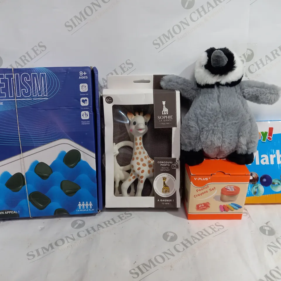 BOX OF APPROX 15 ASSORTED TOYS AND GAMES TO INCLUDE - MAGNETISM - 100 MARBLES - V.PLUS PEANUT CRAYONS SET ECT