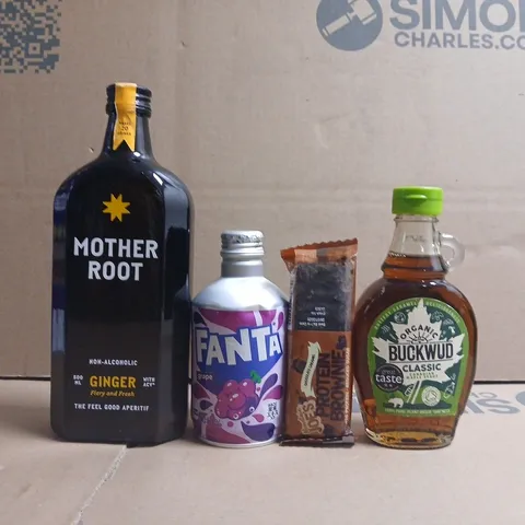 APPROXIMATELY 20 ASSORTED FOOD AND DRINK ITEMS TO INCLUDE FANTA, MOTHER ROOT, ETC