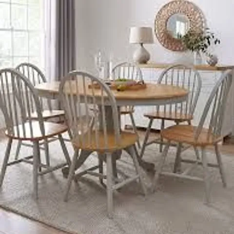 BOXED RUBBERWOOD TOP KENTUCKY 100-130cm EXTENDING + 6 CHAIRS - GREY (4 BOXES)