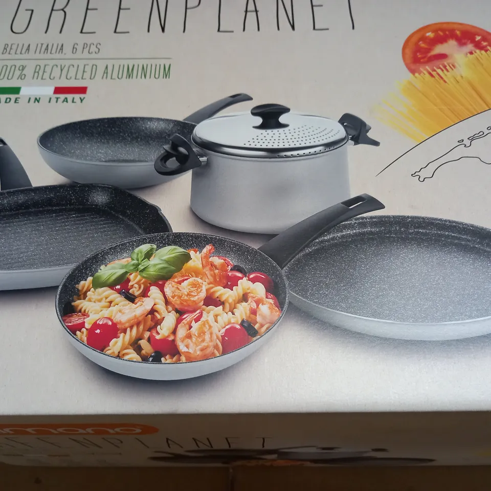 BOXED AS NEW DELIMANO GREEN PLANET 6-PIECE PAN SET