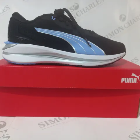 BOXED PAIR OF PUMA ELECTRIFY NITRO 2 SHOES IN BLUE/PURPLE/SILVER UK SIZE 5