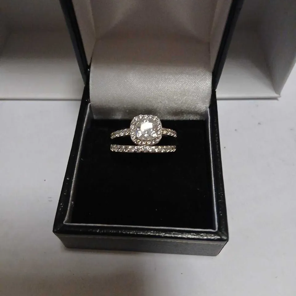 DIAMONIQUE 1.5CT TW CUSHION CUT RING SET STERLING SILVER 
