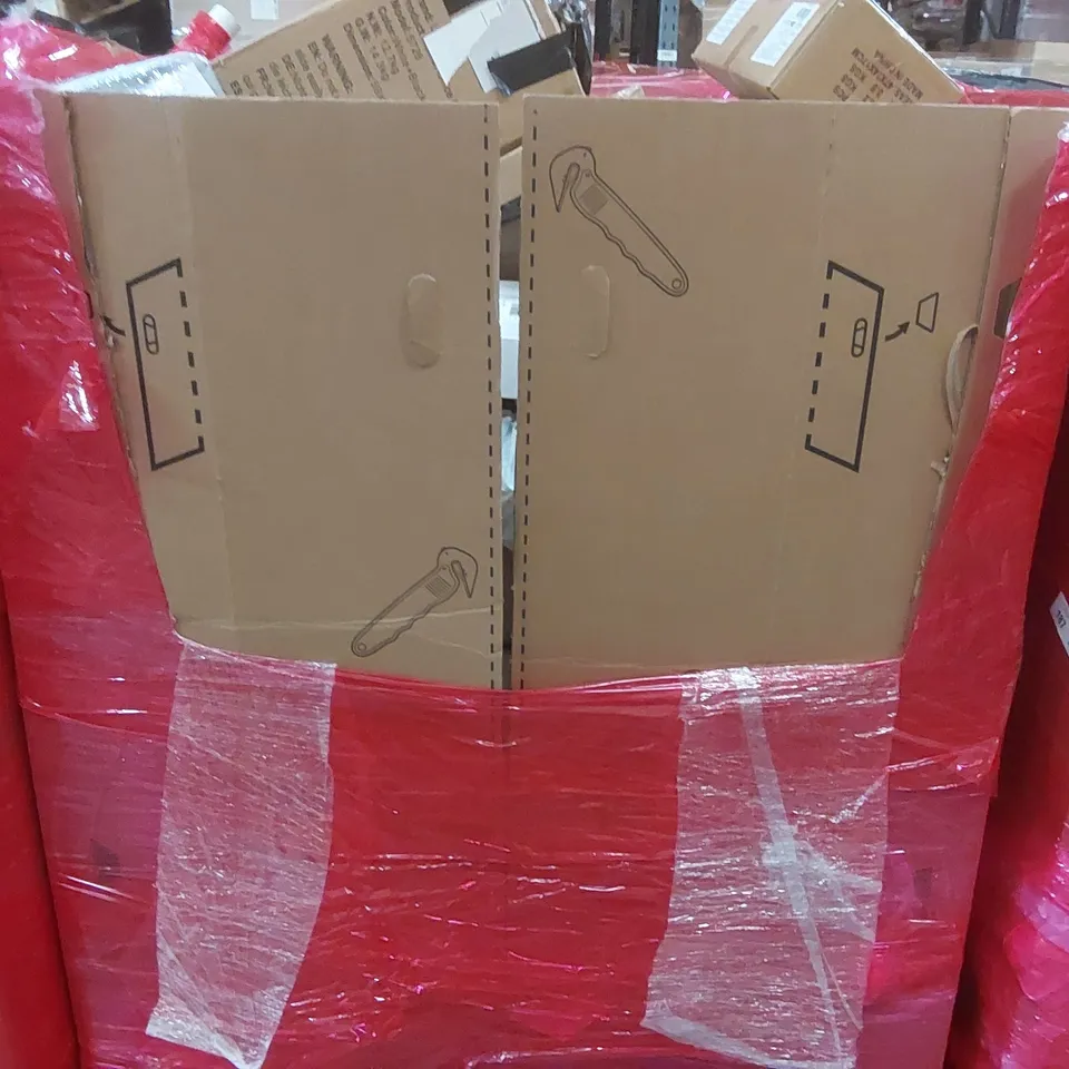 PALLET CONTAINING ASSORTED ITEMS TO INCLUDE: OFFICE CHAIR, SHOWER MIXER SYSTEM, CEILING LAMP, TOWEL BAR, ELECTRIC HEATED BLANKET ECT