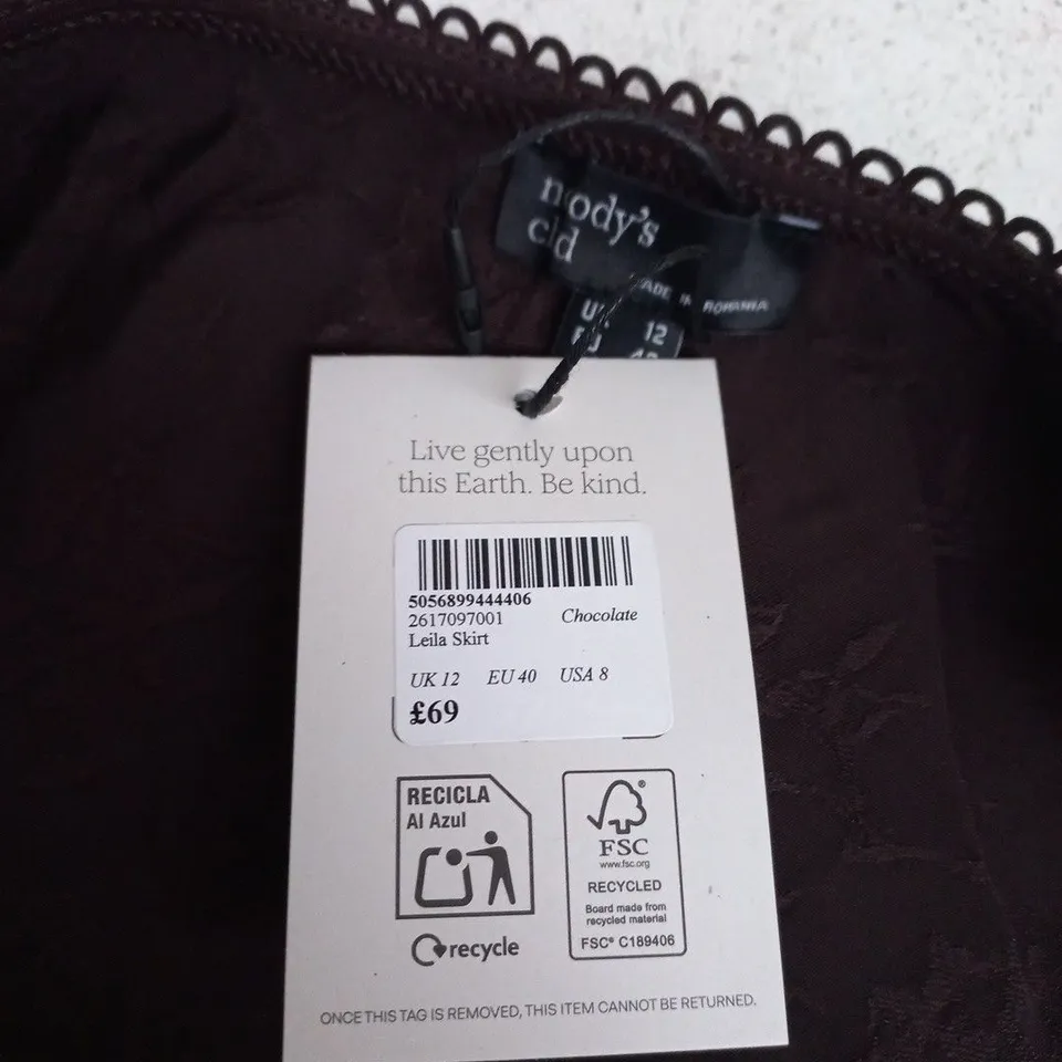 NOBODY'S CHILD LEILA SKIRT – CHOCOLATE, UK 12 (EU 40, US 8)